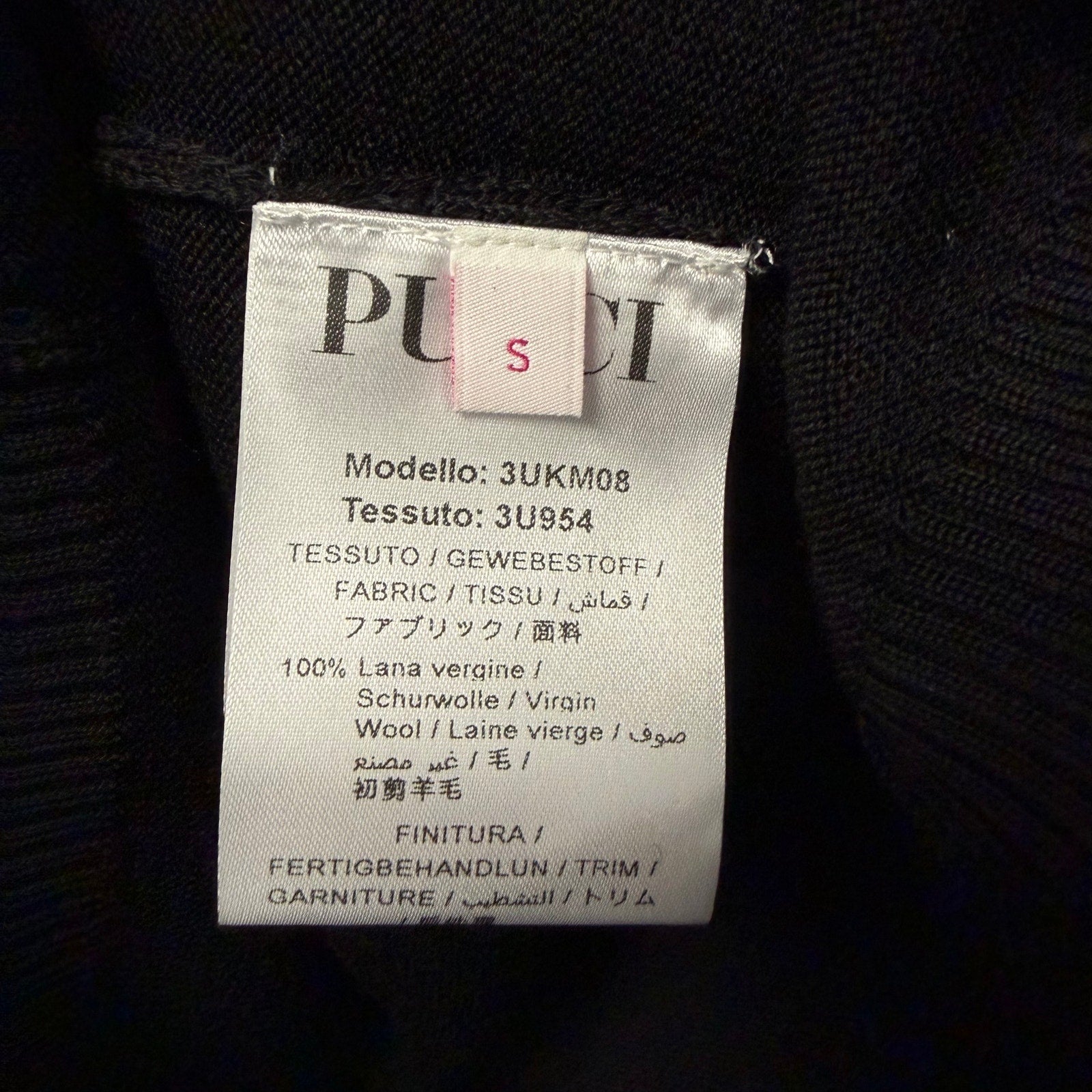 NWT Emilio Pucci Marmo Silk Collar Wool Jumper Sweater Black Tie Back Size Small