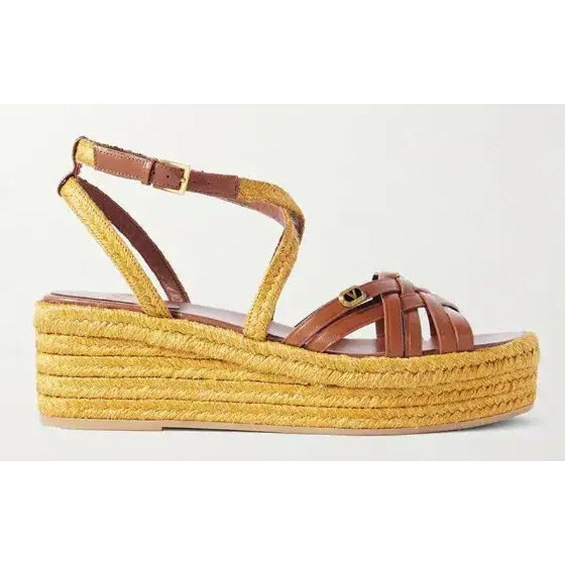 Valentino Garavani Bribri 60 Leather Platform Espadrille Sandals Brown Size US 9