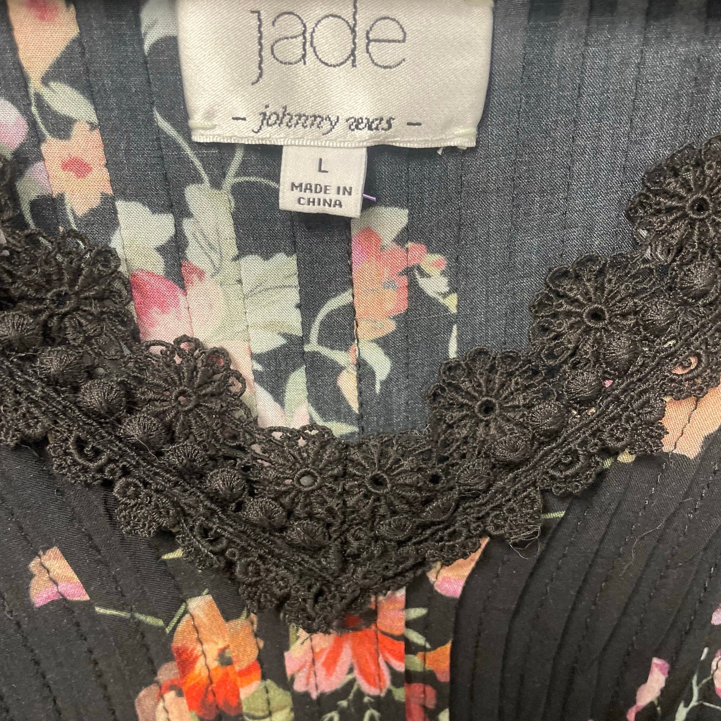 Jade Johnny Was Palma Pintuck Tunic Dress Black Floral Print Womens Size Large