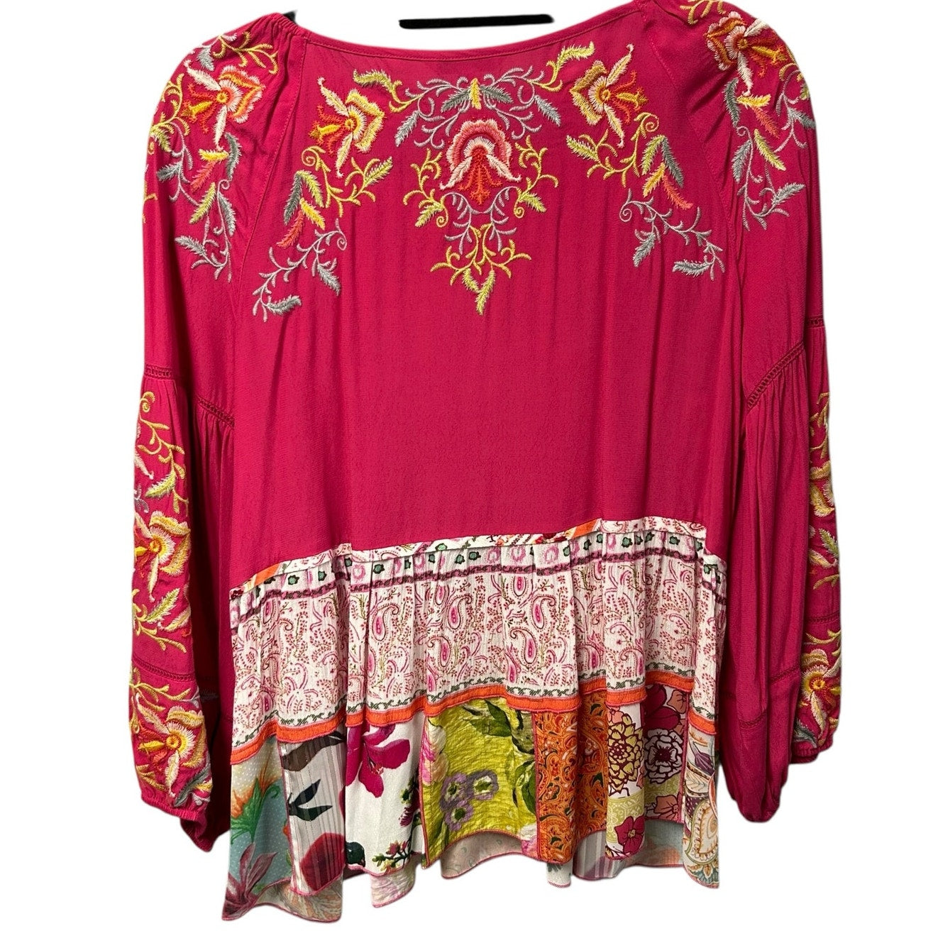 NWT John Mark Pink Multi Embroidered Patchwork Gracelyn Top Womens Size Medium