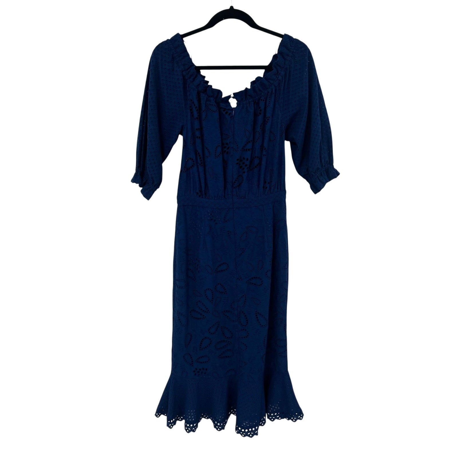 NWT Saloni Deep Blue Navy French Lace Cotton Olivia Midi Dress Womens 6
