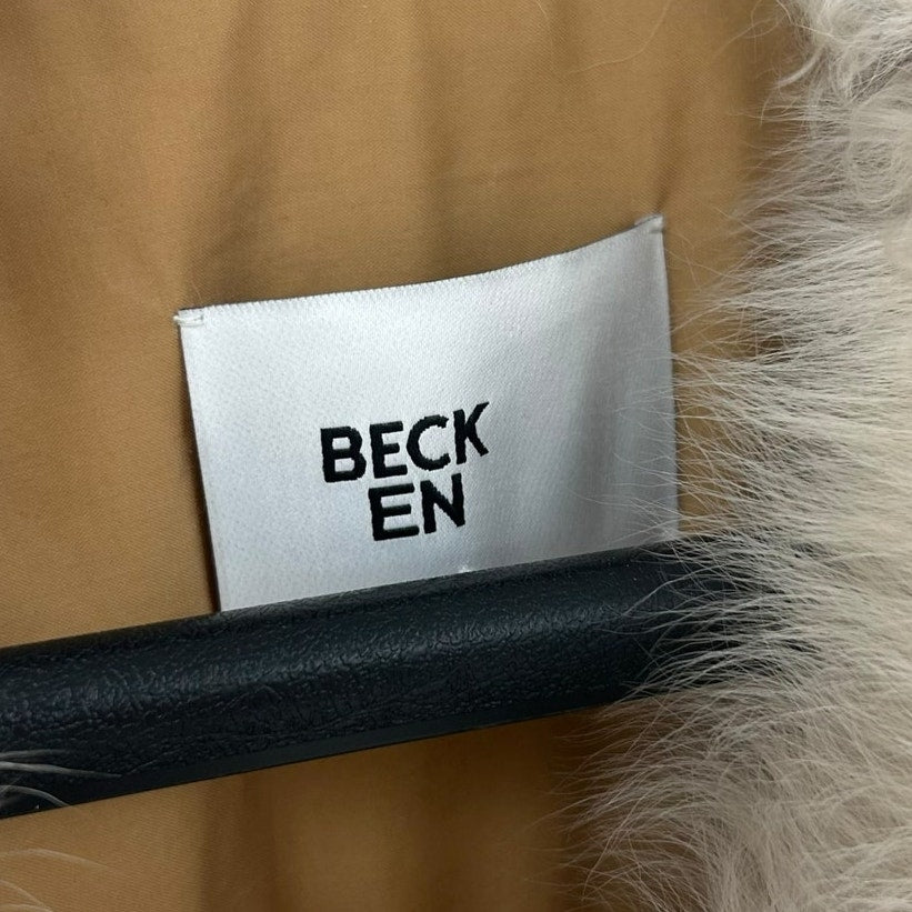Becken Tan Cream Quilted Button Up Lamb Fur & Lamb Leather Coat Womens Small