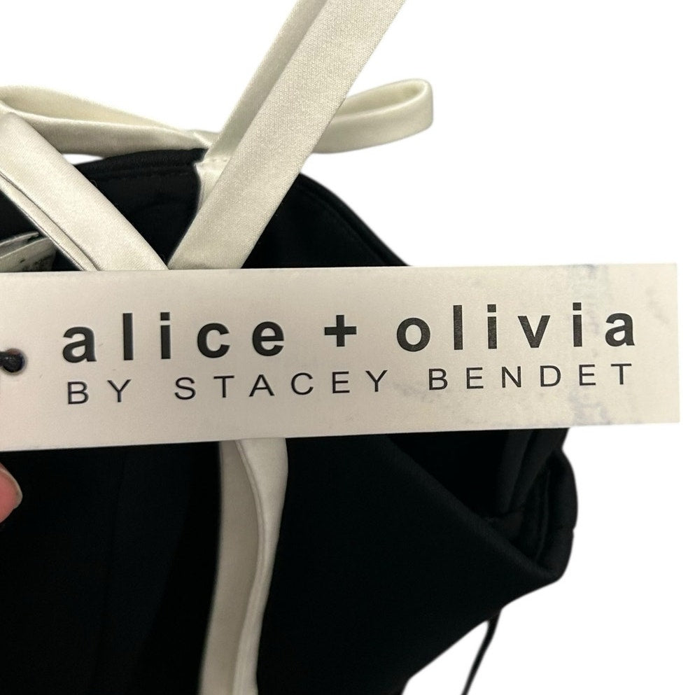 NWT Alice + Olivia Black White Morgan Babydoll Bow Detail Mini Dress Womens 4
