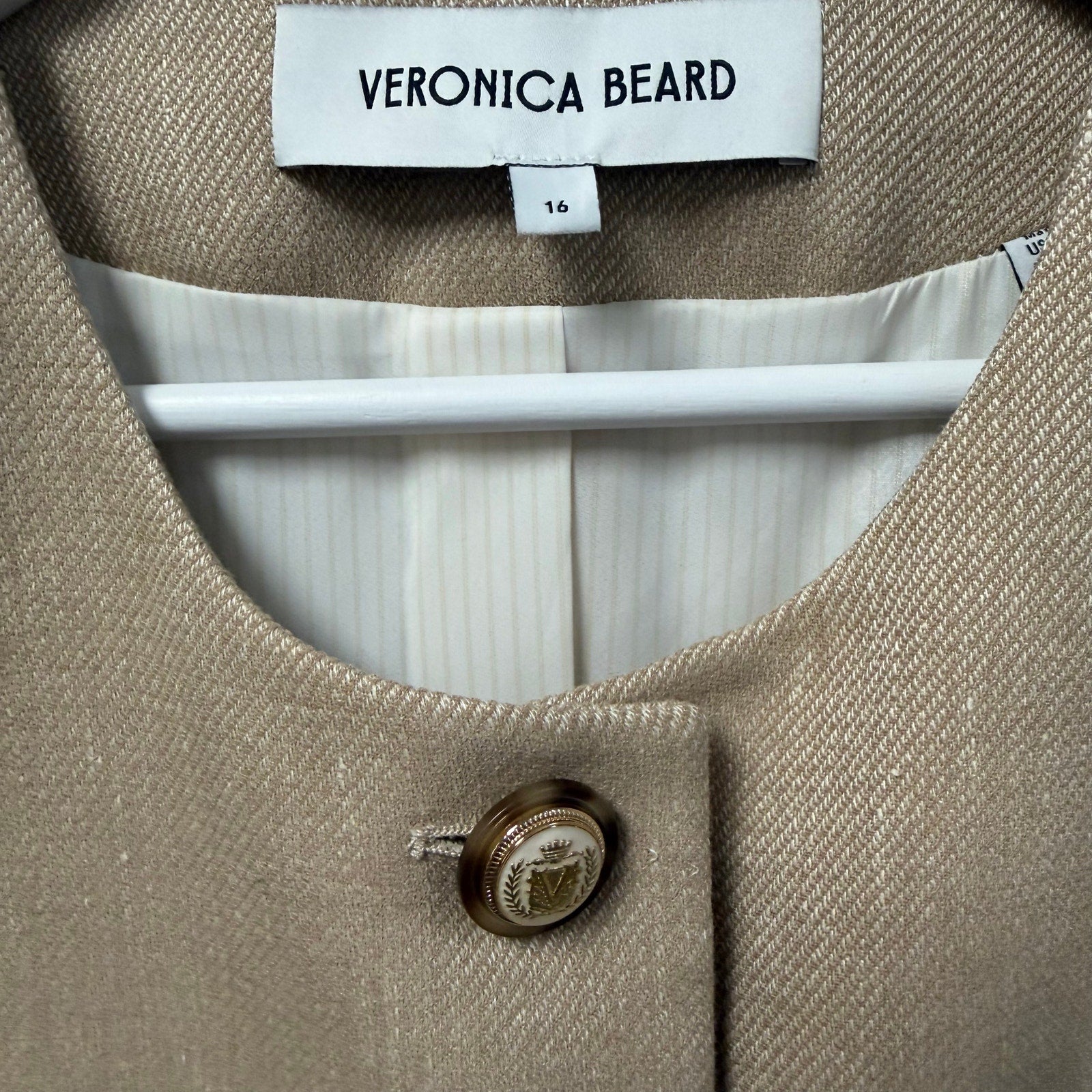 Veronica Beard Tamara Linen Blend Twill Vest Sandalwood Melange Womens 16