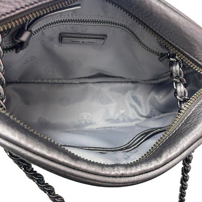 Tory Burch Thea Chain Convertible Crossbody Handbag Gunmetal Metallic Leather
