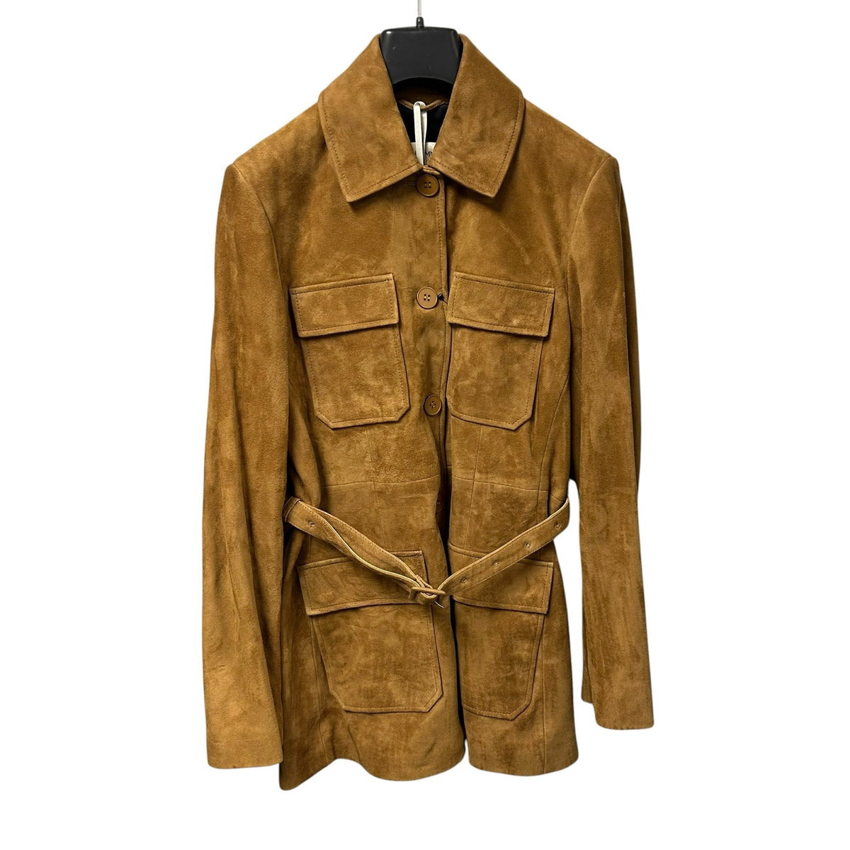 Nour Hammour Tan Ramona Belted Button Front Suede Jacket Womens 36 US 4 Neutral