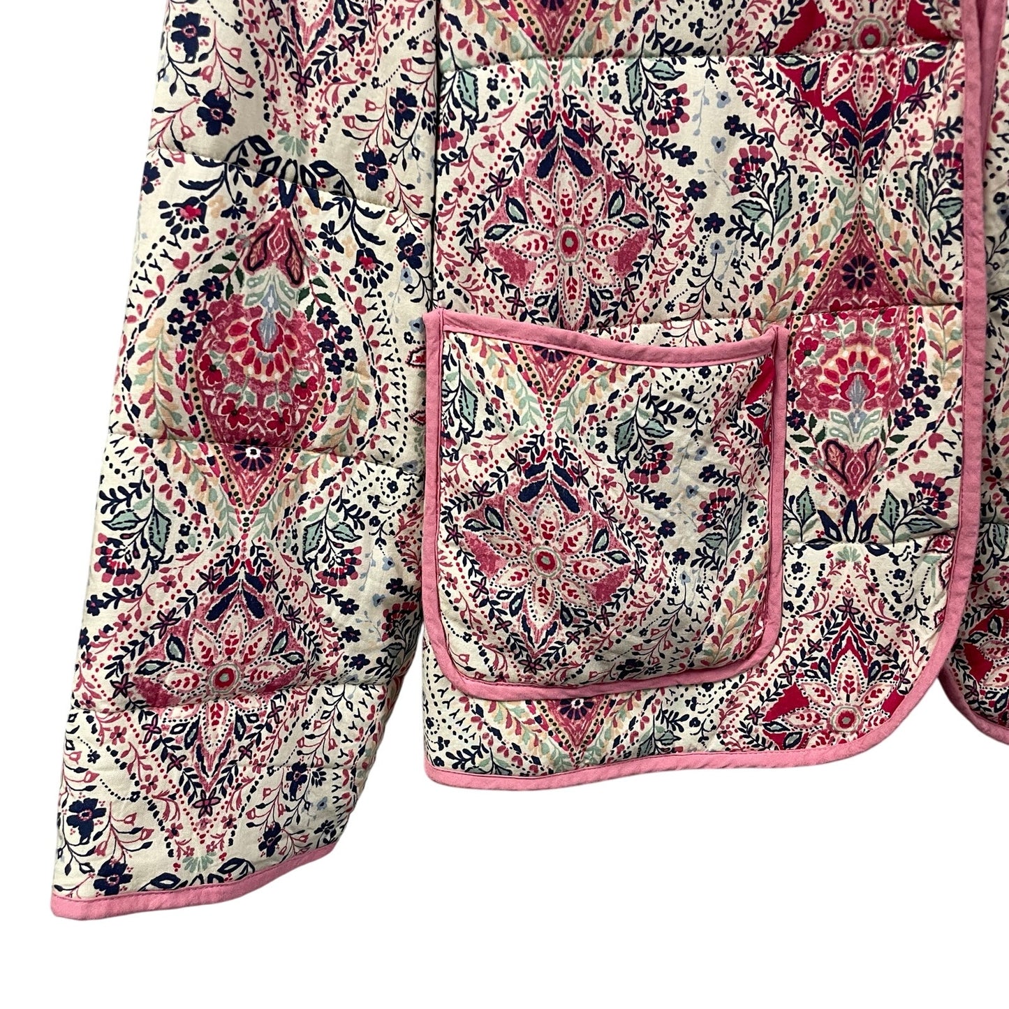 Torrid Open Front Challis Quilted Jacket Pink Floral Paisley Print Womens 2X
