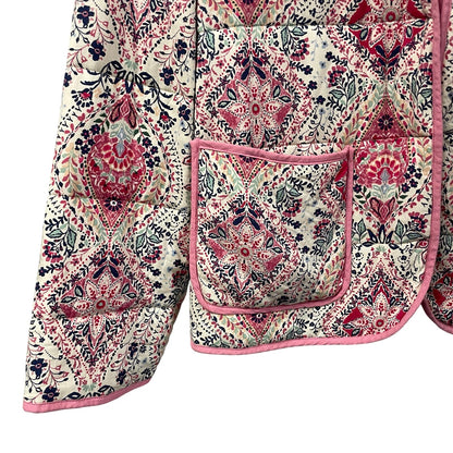 Torrid Open Front Challis Quilted Jacket Pink Floral Paisley Print Womens 2X