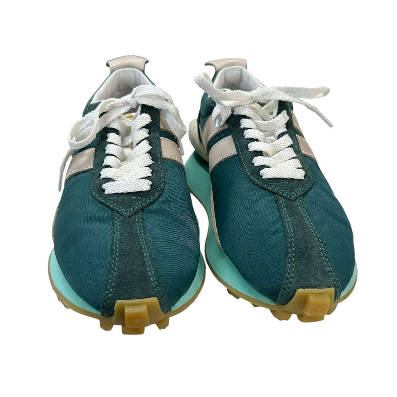 Lanvin Peacock Blue White Bumpr Suede Leather Lace Up Sneakers Womens 37 / US 6