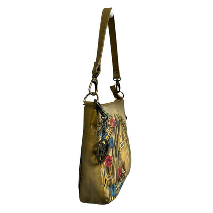 Anuschka Golden Horse Multicolor Butterflies Hand Painted Leather Shoulder Bag