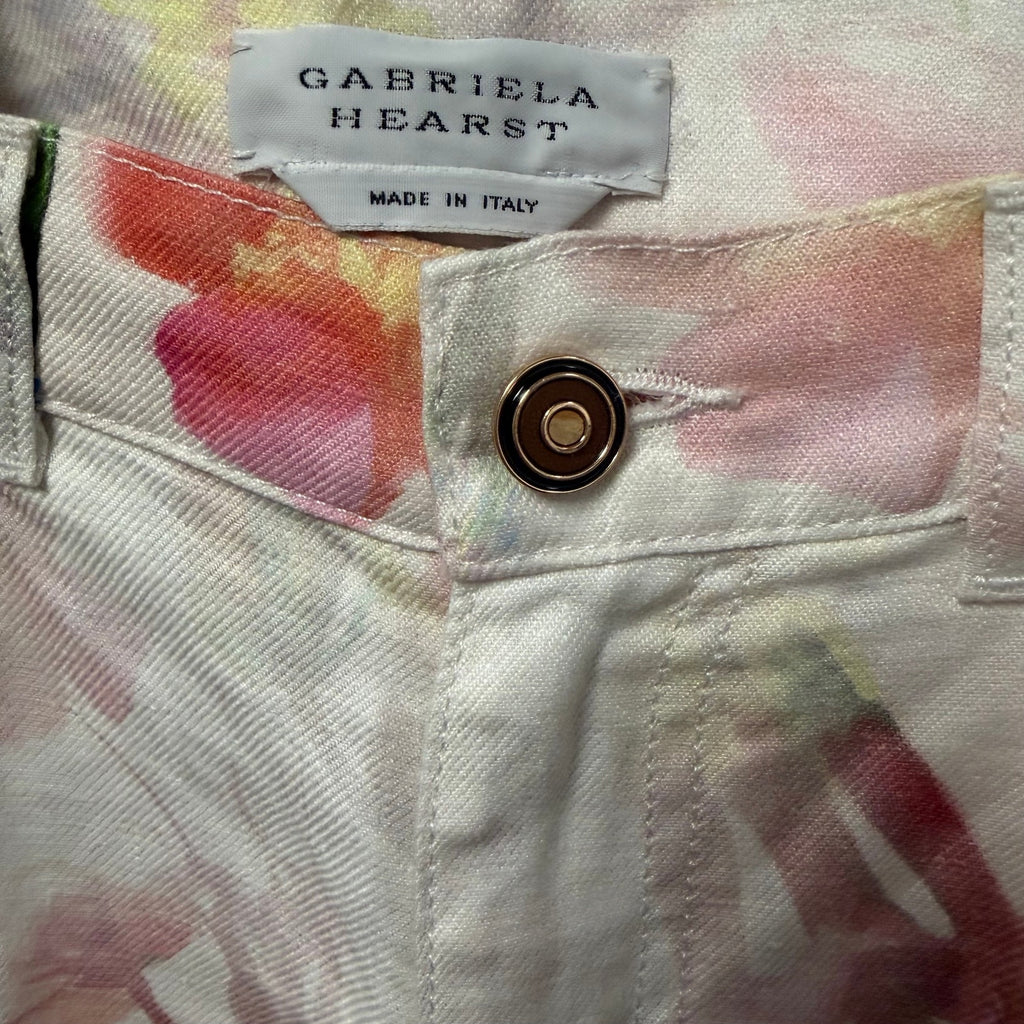 Gabriela Hearst Amoret Printed Linen Barrel-Leg Jeans Multi White Floral Size 24
