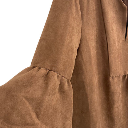 Jude Connally Kerry Faux Suede V Neck Side Pocket Shift Dress Brown Size Medium
