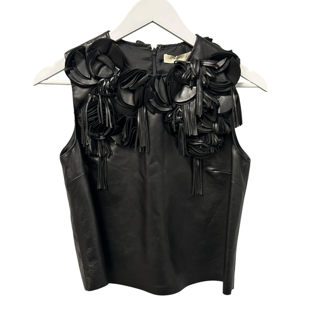 NWT Ulla Johnson Black Marlowe Floral Appliqué Sleeveless Leather Top Womens 2