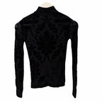 Christian Dior Black Mesh Knit Velour Jacquard Long Sleeve Fitted Top Size Small