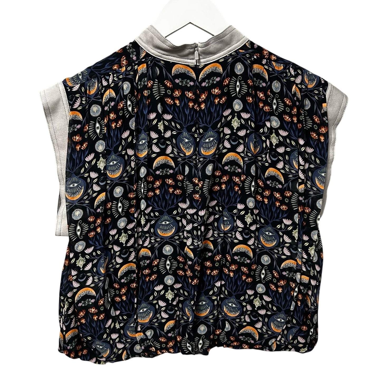 Chloe Blue Orange Evil Eye Lotus Print Pleated Bubble Top Womens 36 / US 4