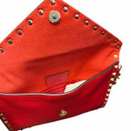 Valentino Garavani Rockstud Envelope Clutch Bag Red Pebbled Leather Edgy Luxury