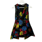 Alice + Olivia Tanner Asymmetric Pleated Black Floral Mini A-Line Dress Womens 2