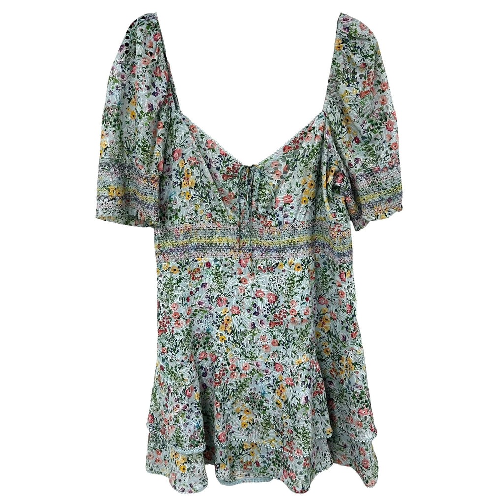 Alice + Olivia Crawford Floral Print Embroidered Cotton Mini Dress Womens 14