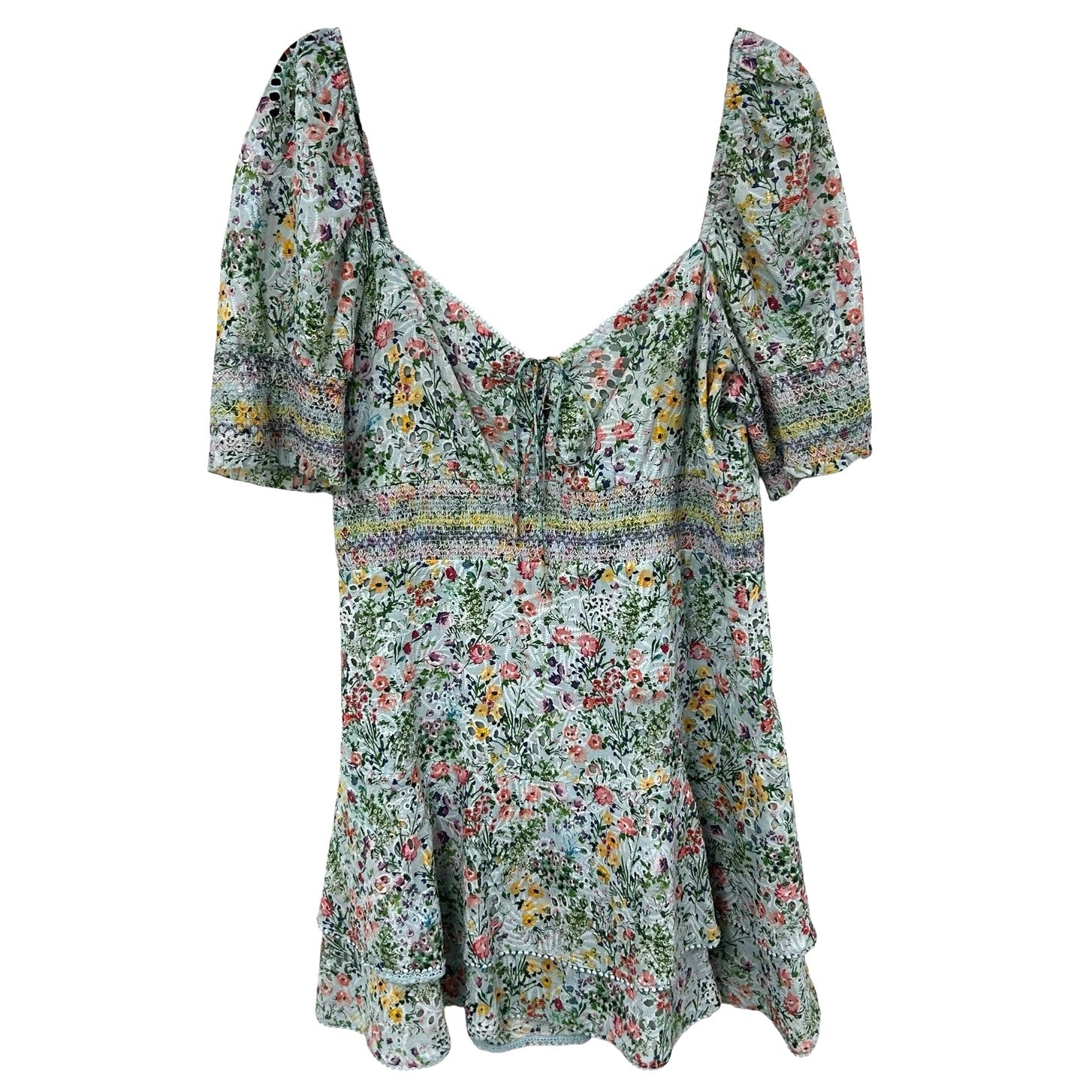 Alice + Olivia Crawford Floral Print Embroidered Cotton Mini Dress Womens 14