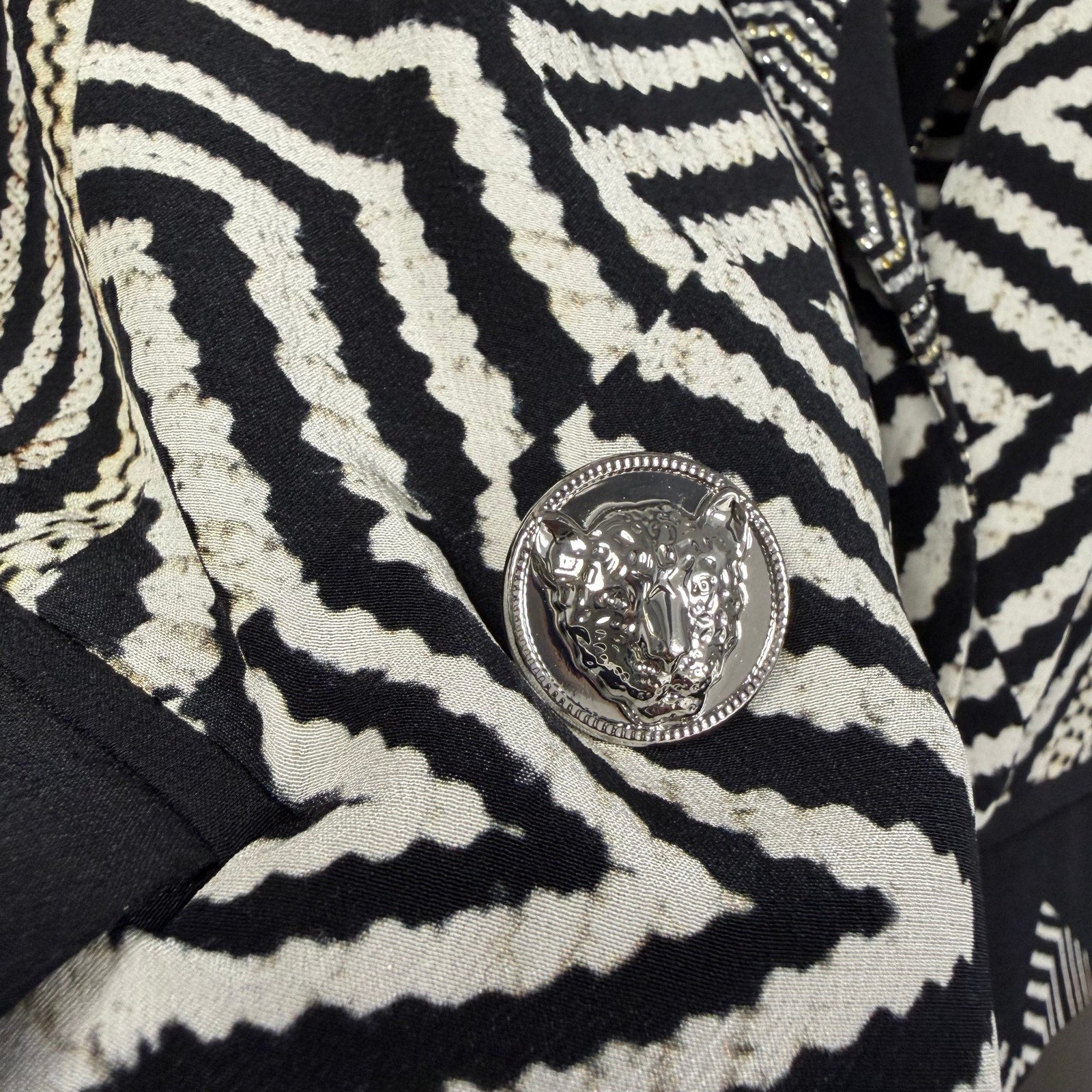NWT Camilla Pure Silk Double Breasted Soft Jacket Black White Zebra Print Small