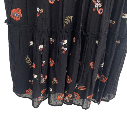 Zara Woman Mesh Dot Black Floral Embroidered Short Sleeve Dress Size Medium