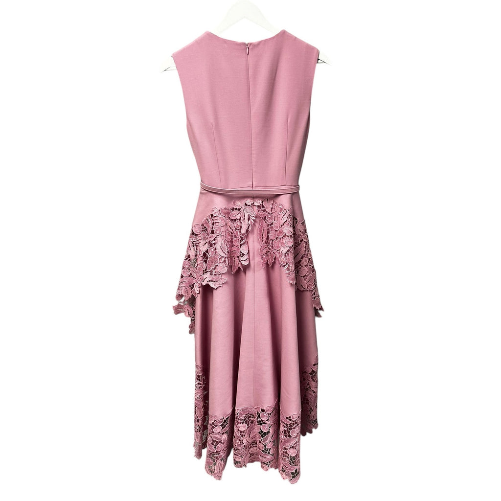 NWT Oscar de la Renta Lily Pink Cherry Guipure Lace Belted Midi Dress Womens 2