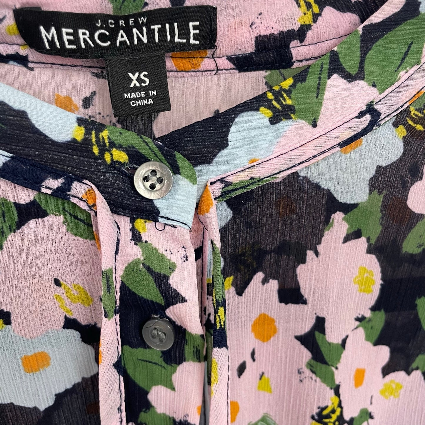 J. Crew Mercantile Button Up Drapey Tie Front Dress Navy Pink Floral Womens XS