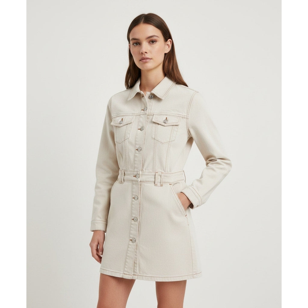 NWT Ganni Bright White Denim Jacket Dress Size 34 / US 2 Casual Western Utility