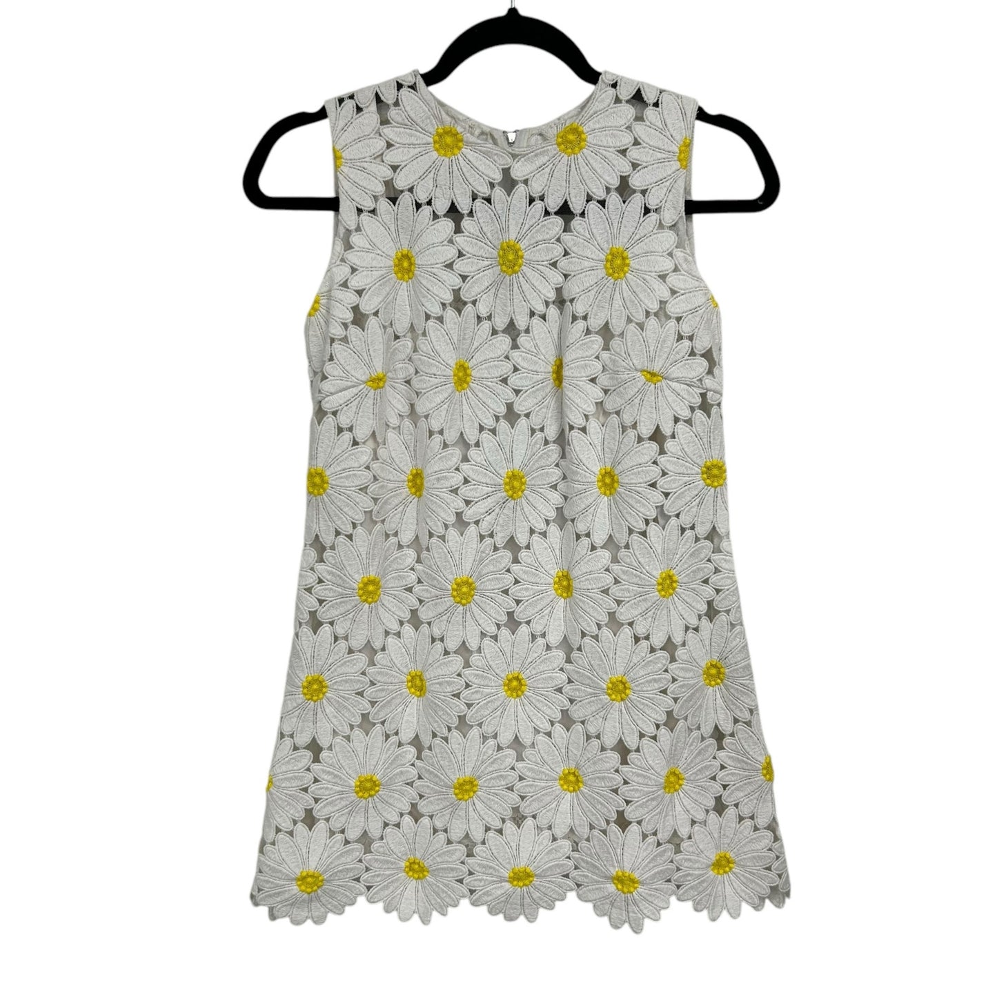 Dolce & Gabbana White Yellow Daisy Macrame Sheath Mini Dress Womens 38 / US 2