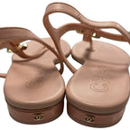 Chanel Blush Pink Interlocking CC Logo Leather T-Strap Sandals Womens 39 / US 9