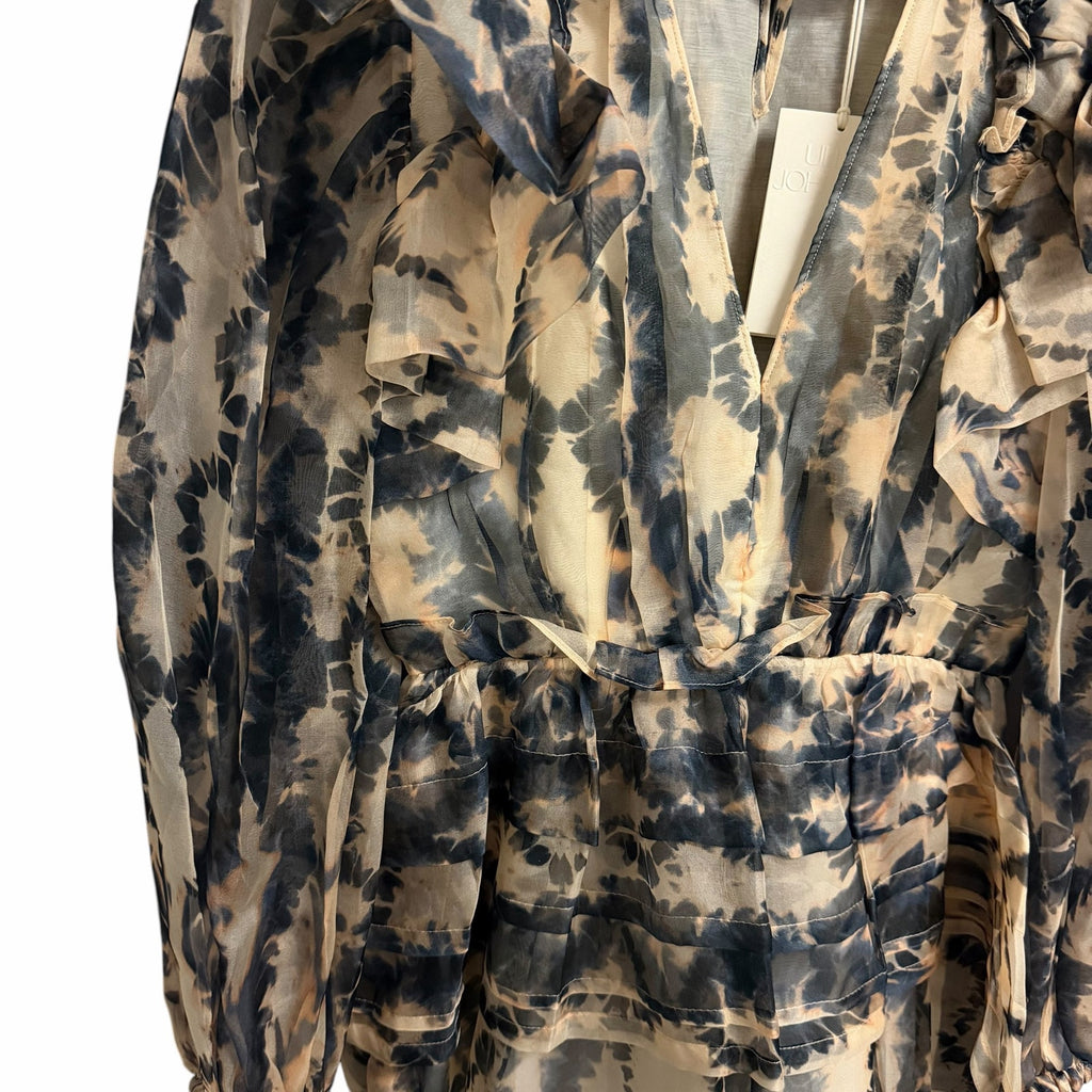 NWT Ulla Johnson Silk Adelaide Ruffled Mini Dress Abstract Fossil Print Size 0