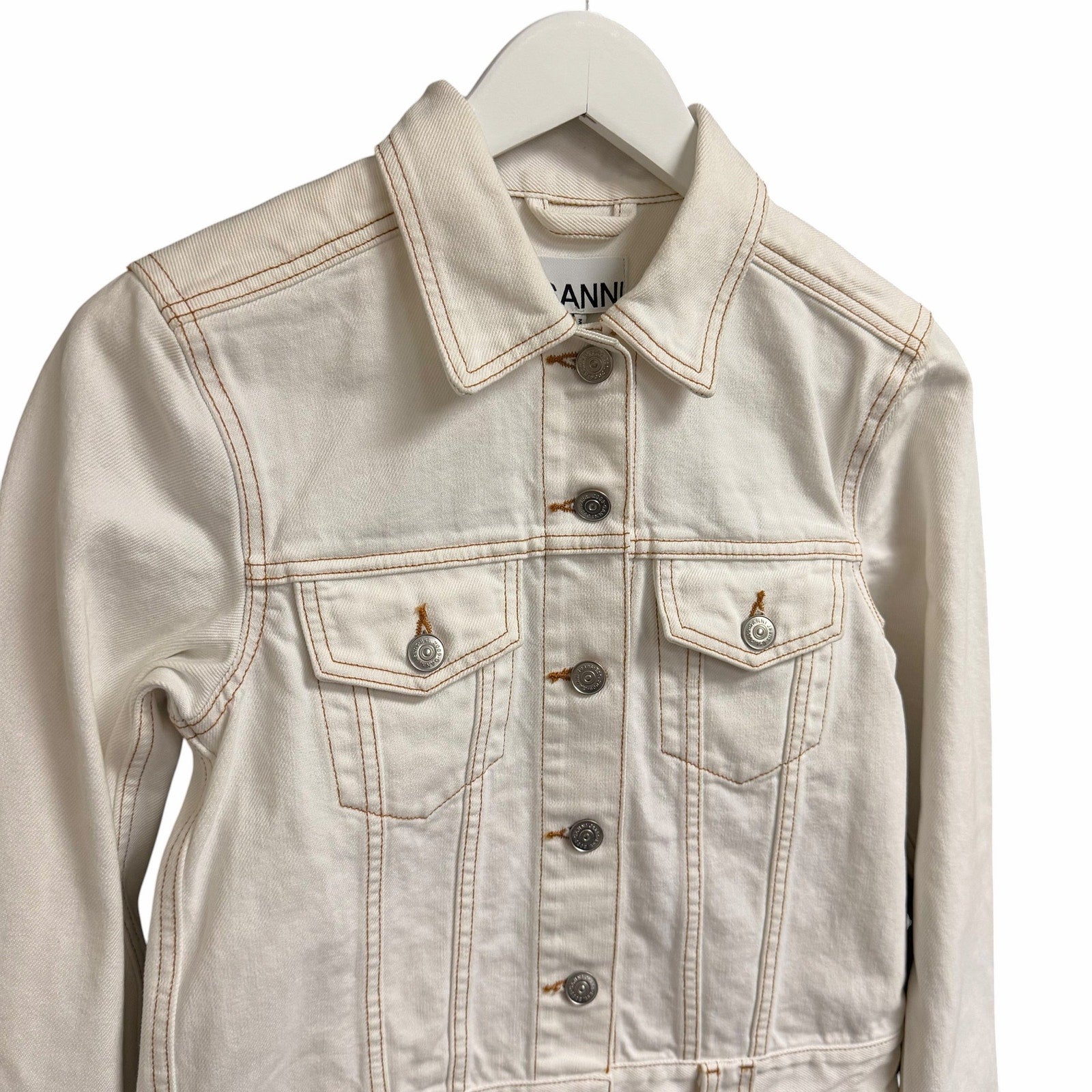NWT Ganni Bright White Denim Jacket Dress Size 34 / US 2 Casual Western Utility
