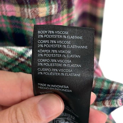 Pilcro Anthro Pink Green Plaid Hadley Relaxed Button Down Womens Petite Small