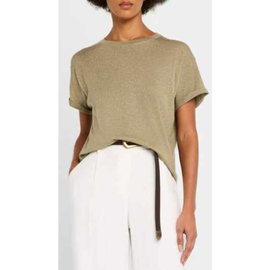 Brunello Cucinelli Gold Metallic Short Sleeve Cashmere Silk T-Shirt Womens Small