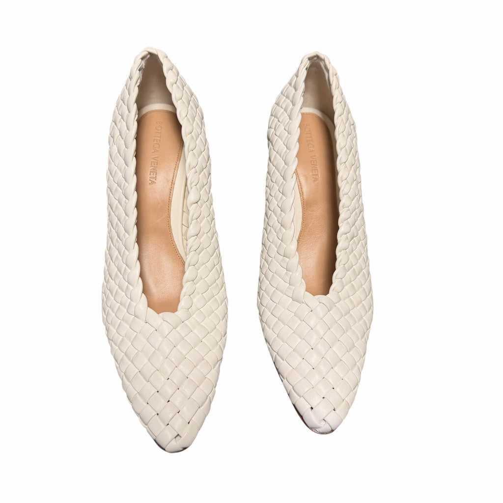 Bottega Veneta Sofia Intrecciato Woven Leather Pumps White Womens IT 39 / US 9