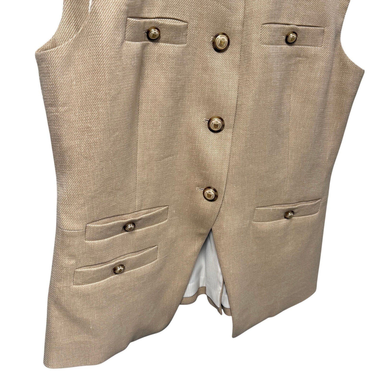 Veronica Beard Tamara Linen Blend Twill Vest Sandalwood Melange Womens 16