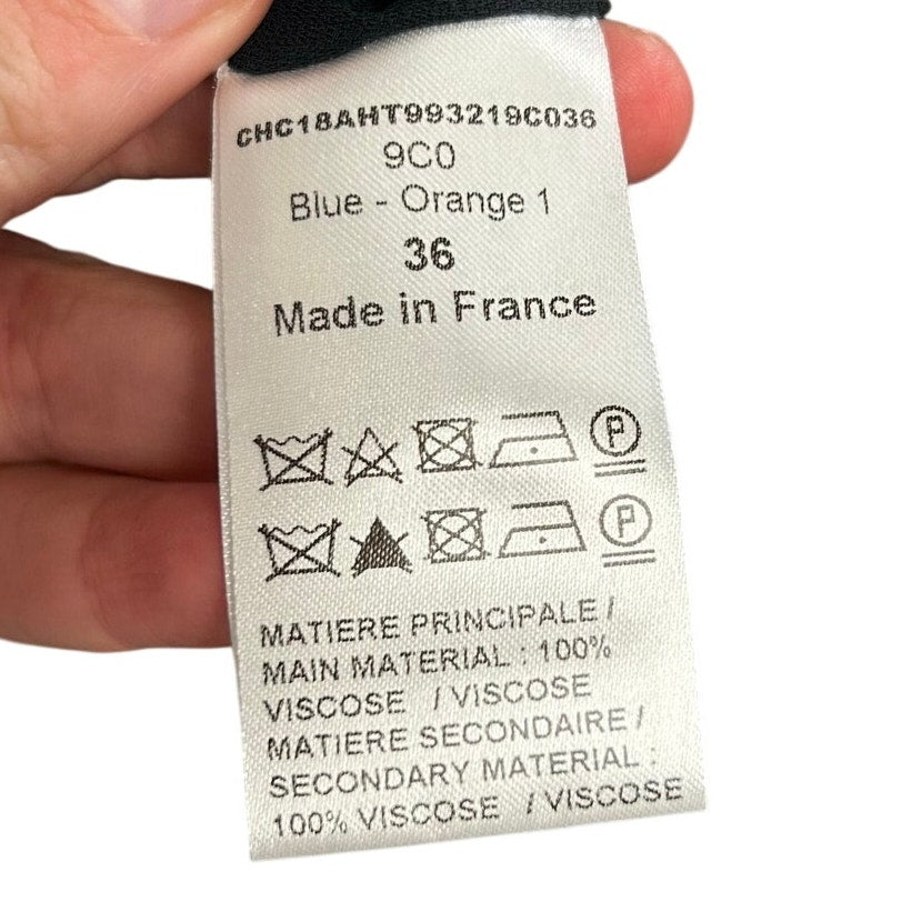 Chloe Blue Orange Evil Eye Lotus Print Pleated Bubble Top Womens 36 / US 4