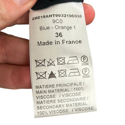 Chloe Blue Orange Evil Eye Lotus Print Pleated Bubble Top Womens 36 / US 4