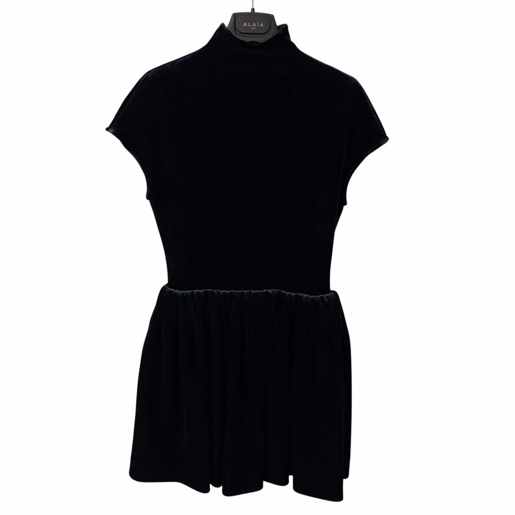 NWT Alaia Turtleneck Velvet Mini Dress Navy Womens FR 36 / US 4
