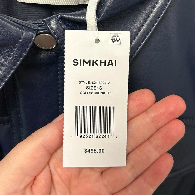 NWT Simkahi Midnight Navy Wyatt Vegan Leather Zip Up Jacket Womens Small
