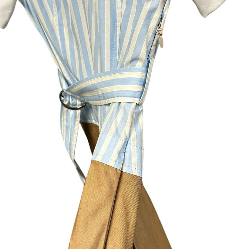 NWT Simkhai Hydrangea Blue White Stripe Belted Midi Shirt Dress Womens 2