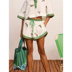 NWT Alemais Ivory Green Wanda Embroidered Drawstring Short Womens US 2