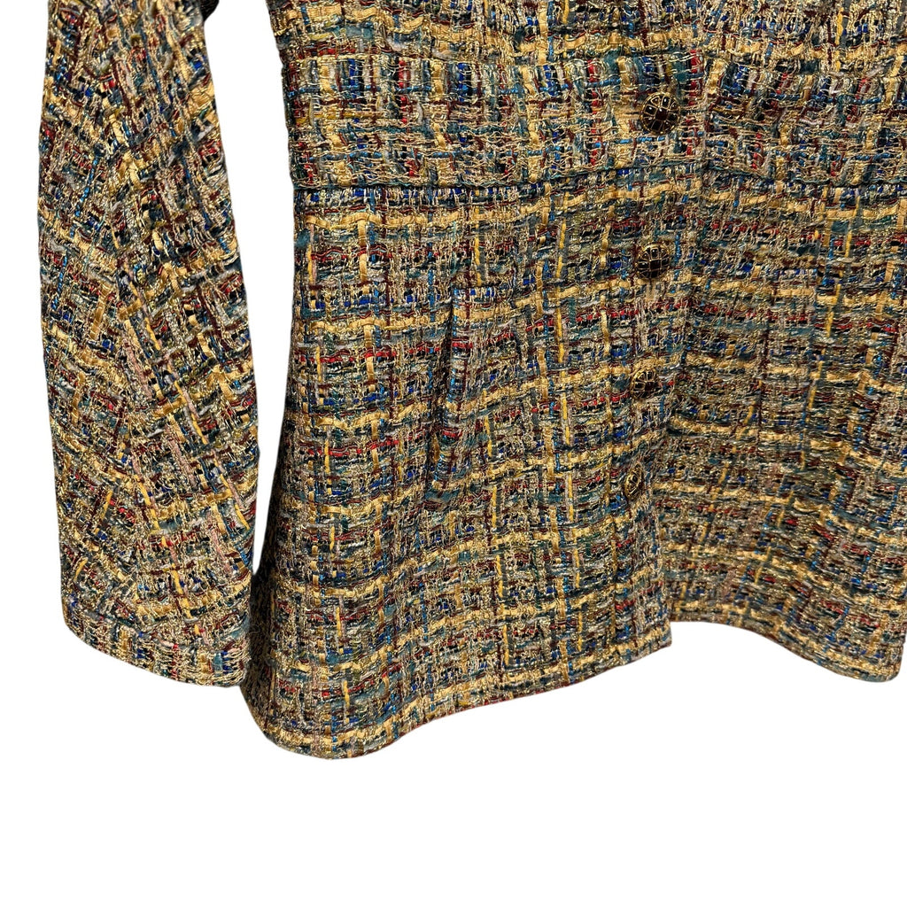 NWT Chanel 2019 Gold Blue Green Tweed Button Front Jacket Womens FR 36 / US 4