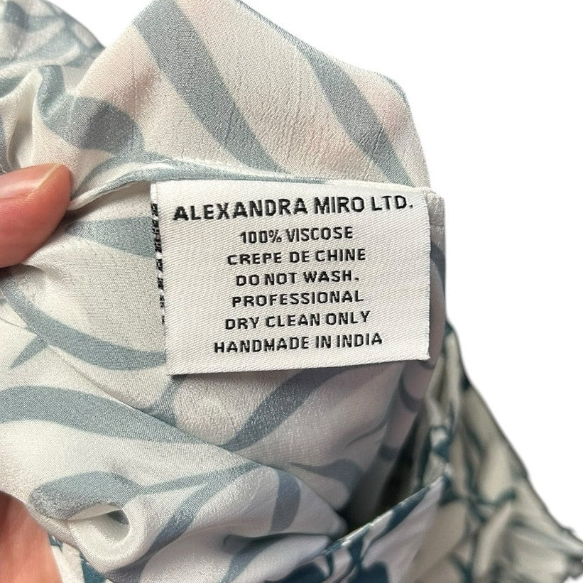 Alexandra Miro Blue White Printed Belted Tiered Viscose Midi Skirt Womens XS
