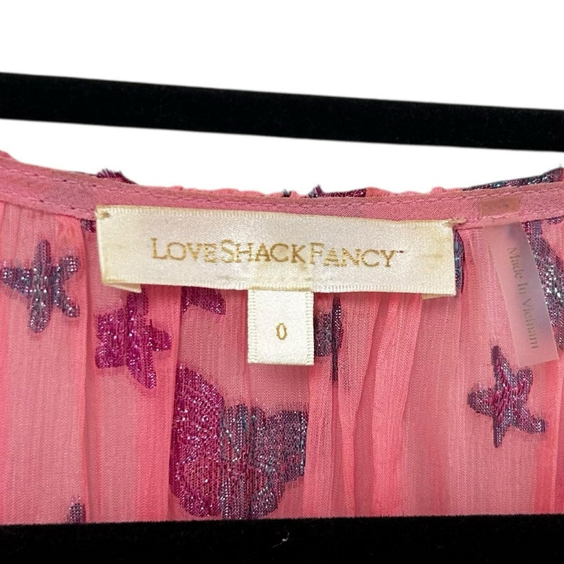 LoveShackFancy Millennial Pink Blue Metallic Star Print Caden Mini Dress Size 0
