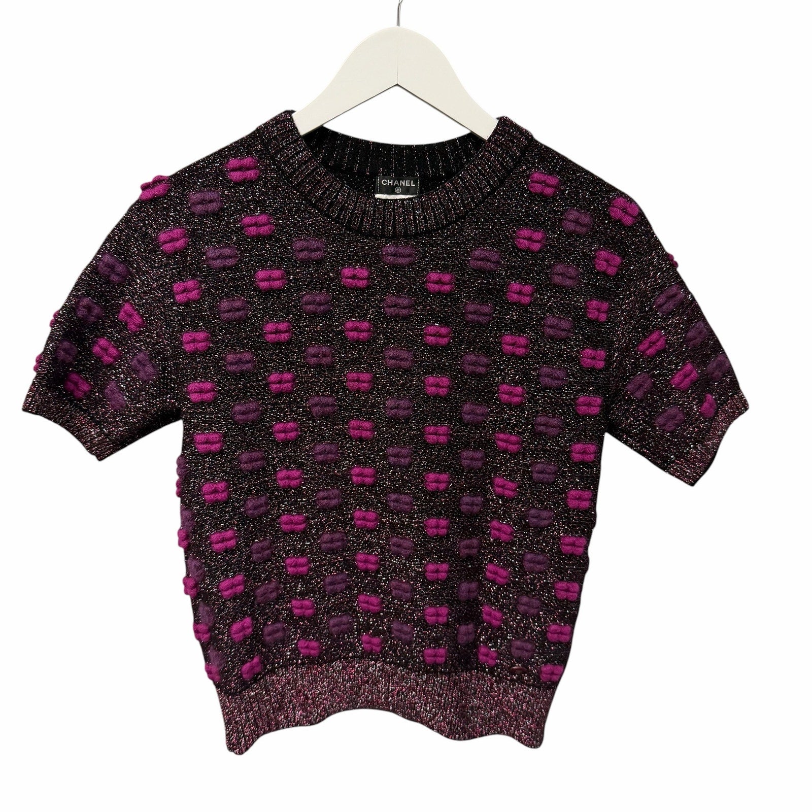 Chanel 2014 Lips Sweater Metallic Mohair Wool Purple Magenta Size 40 / US 8 RARE