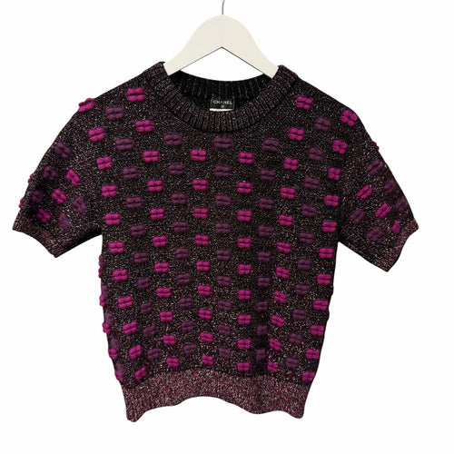 Chanel 2014 Lips Sweater Metallic Mohair Wool Purple Magenta Size 40 / US 8 RARE