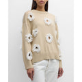Lafayette 148 Plaster Tan White Fringe Trim Cutout Sweater Womens Medium