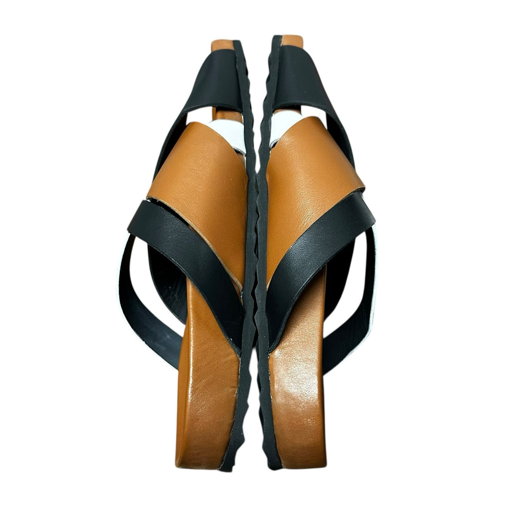 Pierre Hardy Calf Camel Black White Alpha Cross Flat Sandal Womens 39 / US 9