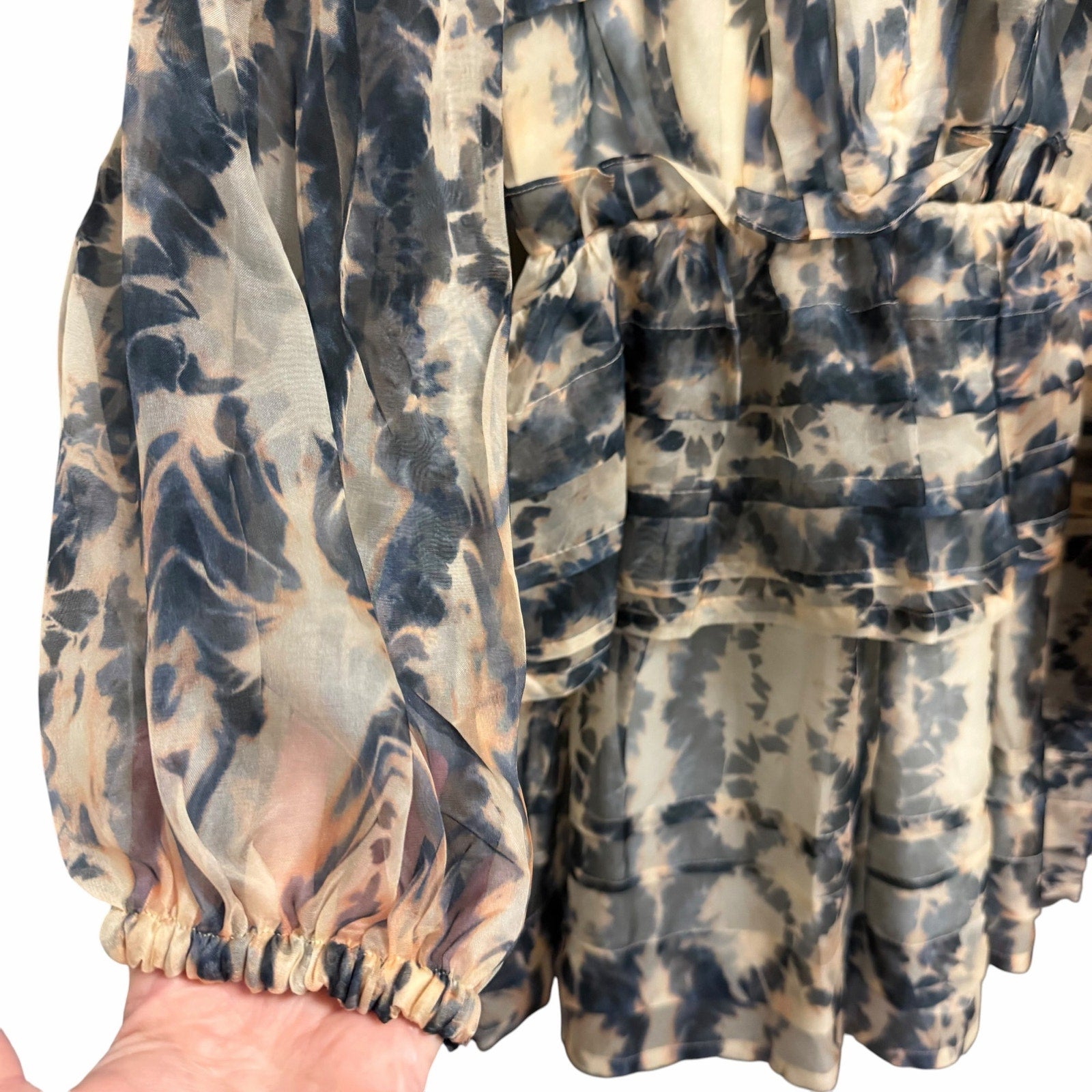 NWT Ulla Johnson Silk Adelaide Ruffled Mini Dress Abstract Fossil Print Size 0